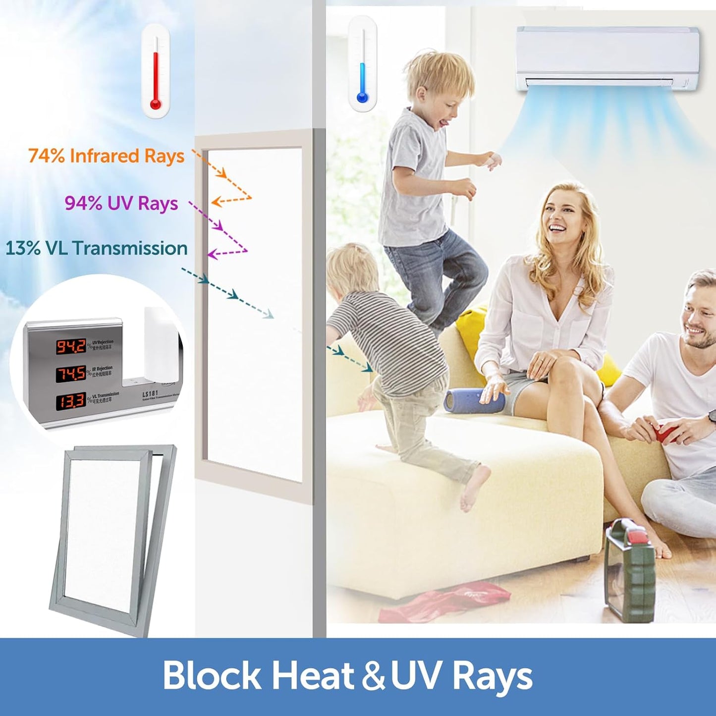 HIDBEA Frosted Window Privacy Film - Non Adhesive Static Cling Glass Stickers Sun UV Blocking Heat Control Door Covering Decals for Home Office(35.4 x 98.4 Inch, Frosted White)