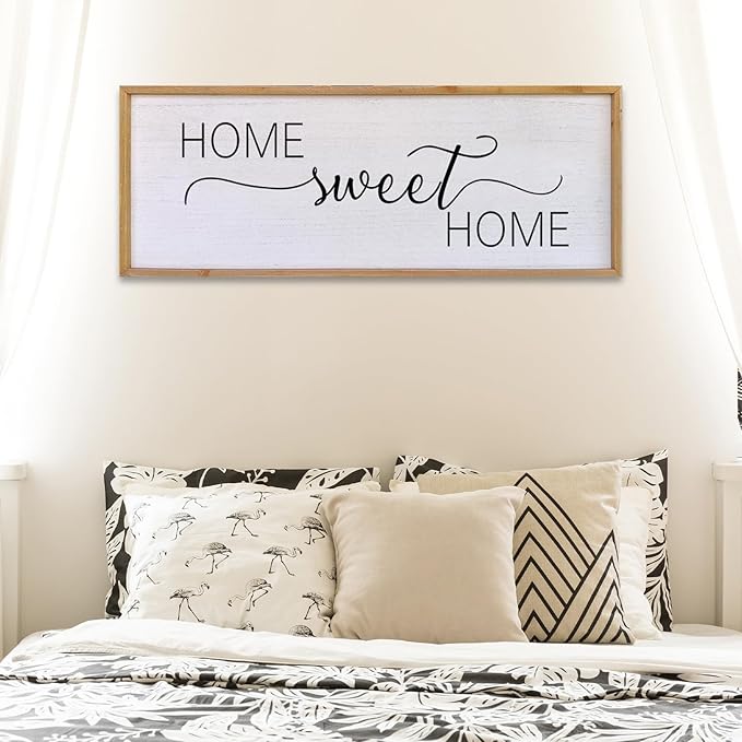 Home Sweet Home Sign Wall Decor 40”X15” Master Family Room Above Bed Beautiful Living Room Above Couch Sign Large Rustic Farmhouse Wood Framed Entryway Hanging Wall Art Decoration (Wood)