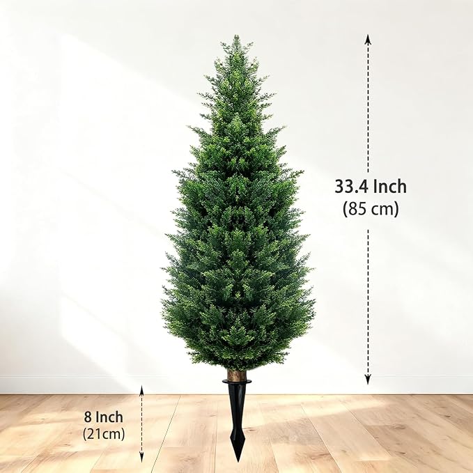 3Ft Artificial Cedar Topiary Tree - UV Resistant Fake Shrubs with Ground Spike for Outdoor & Indoor Use, Front Porch, Garden Decor