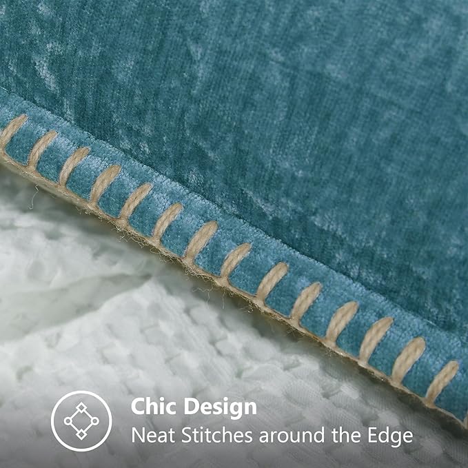 decorUhome Summer Chenille Soft Cozy Throw Pillow Covers 24x24 Set of 2, Modern Farmhouse Boho Velvet Decorative Euro Sham Pillow Cases with Stitched Edge for Couch Sofa Bed Home Decor, Teal