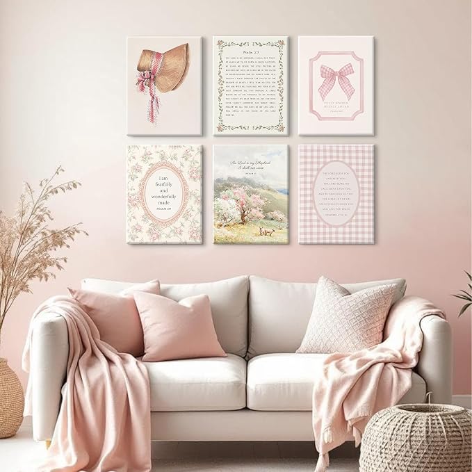 Christian Nursery Wall Art Bible Verse Canvas Wall Decor Pink Vintage Girls Nursery Poster Scripture Floral Bow Print Coquette Room Decor Pictures Jesus Artwork for Bedroom 12x16x6 Inch Wrapped Canvas