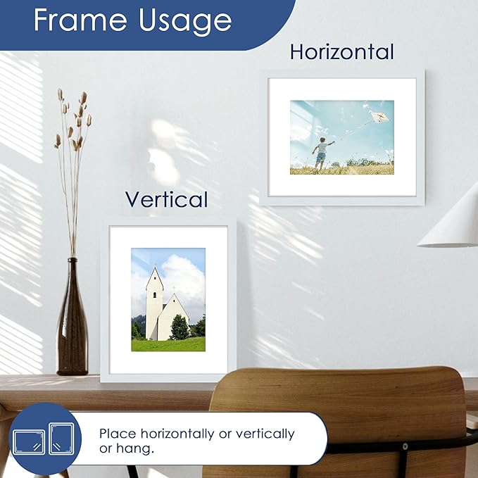PEALSN 8x10 Picture Frame Set of 6, Display Pictures 5x7 with Mat or 8x10 without Mat for Wall Mounting or Table Top Display, Photo Frames Collage for Wall Decor, Blue
