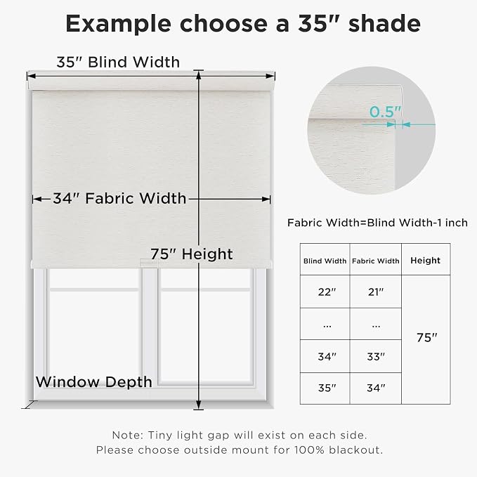 Joydeco Natural Woven Roller Shades for Indoor Windows, Cordless Blackout Blinds with Curved Valance, Thermal Insulated UV Protection Privacy Window Shades for Home and Office (Cream,28" W x 64" H)