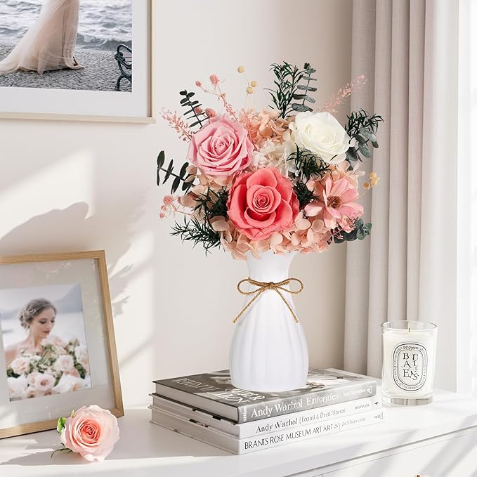 Flowers for Delivery Prime Preserved Flowers Bouquet with Vase That Last 3-5 Years Real Forever Flowers Pink Rose Bouquet for Mom Mother Women Wife Friends Birthday Mothers Day Gifts