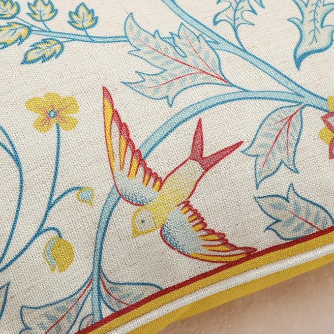 patdrea French Linen Throw Pillow Cover,12"x20",Set of 2-Magnolia A | Vintage Decorative Pillow Case with Zipper,Yellow Floral Pattern,Cushion Coverfor Couch Living Room Bedroom Sofa