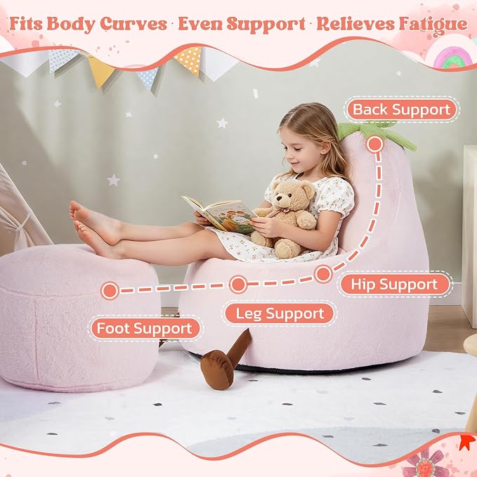 2.5FT Memory Foam Bean Bag Chair - Ultra Soft Faux Rabbit Fur Round Sofa with Handle & Machine Washable Cover, Comfy Lazy Chair for Kids Teens, Perfect for Reading Gaming in Living Room Bedroom，Pink