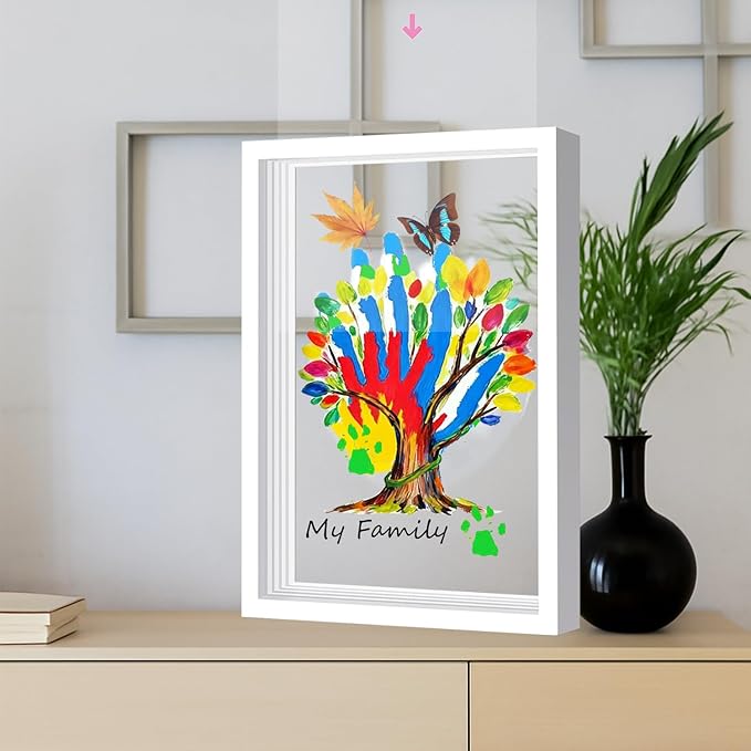 Family Handprint & Hand Casting Kit – DIY Craft Keepsake with Wooden Frame, Non-Toxic Paints, Baby Footprin Kit – Perfect Gifts for Grandparents, New Parents & Families (White, 4 Transparent Sheets)
