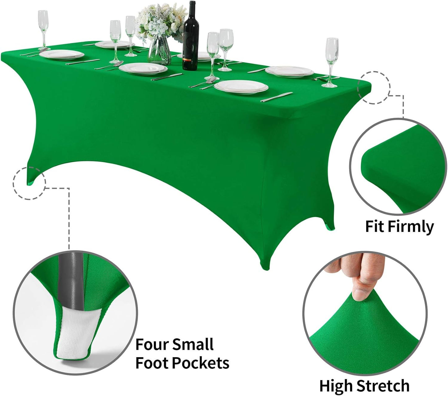 Spandex Table Cover for 6Ft or 4fT or 8ft Table Universal Fitted Stretch Tablecloth for Party, Banquet, Wedding and Events-Emerald