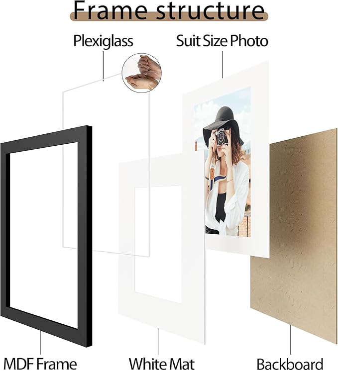 Picrit 10x16 Picture Frame Set of 12, Display 8x10 with Mat or 10x16 without Mat, Photo Frames for Wall Mounting or Table Top Display, Black