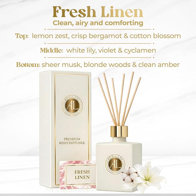 White Reed Diffusers for Home | Premium Fragrance Diffuser | White Diffuser Sticks in Oil Set with Fresh Linen Scent | Smell Good Stuff | Long-Lasting Oil for Bathroom & Office (5 oz)