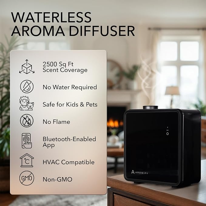 Nova Luxe HVAC Scent Diffuser, 2500 Sq Ft Coverage, Essential Oil Diffuser with Bluetooth & App Control, HVAC Compatible, Silent Operation, No Residue, Cold Air Diffuser for Home, Office, Spa