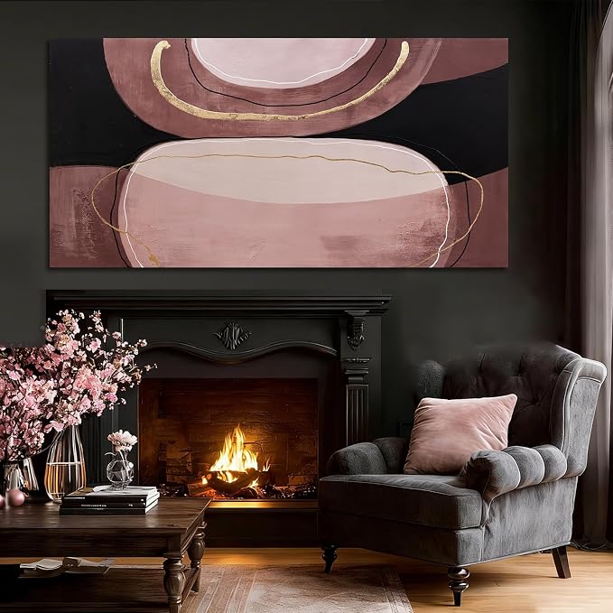 ZUNARE Modern Abstract Brown and Black Canvas Wall Art with Gold Accent Lines Minimalist Contemporary Wall Decor for Living Room Bedroom Office dinning room Artwork 29x58 Inch