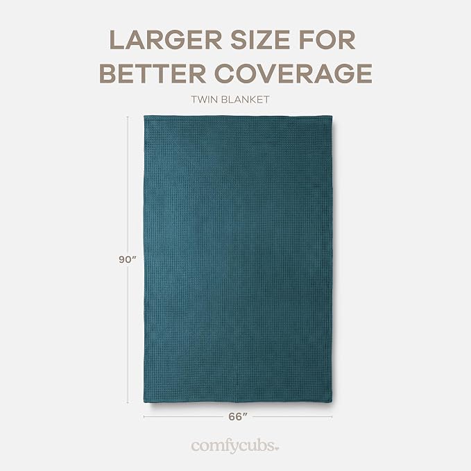 Comfy Cubs Waffle Blanket Twin, 90" x 66" - 100% Cotton Lightweight Breathable Bed Blanket - Soft Textured Thermal Weave for All Seasons – Decorative Cozy Layer for Couch, Sofa, or Bed - Neptune