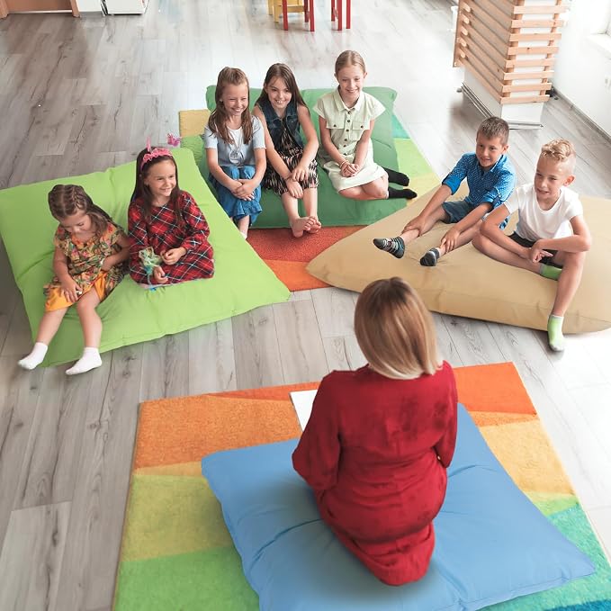 CroBlissful 4 Pieces Extra Large Floor Pillow Set, 27 x 27 x 8 Inch Kids Jumbo Floor Pillows Flexible Seating for Classroom Reading Corner Playrooms Home School, Waterproof(Muted Colors)