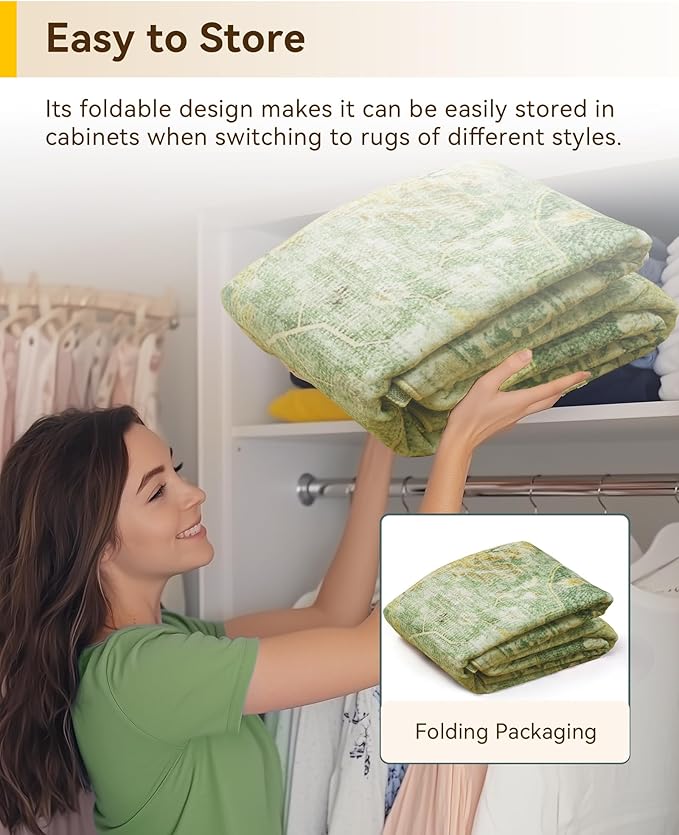RELEANY Area Rugs 2'x8' Runner Rug Non Slip Washable for Kitchen Hallway Bedroom Beside Laundry Room Bathroom Rug, Floor Carpet, Sage Green Yellow