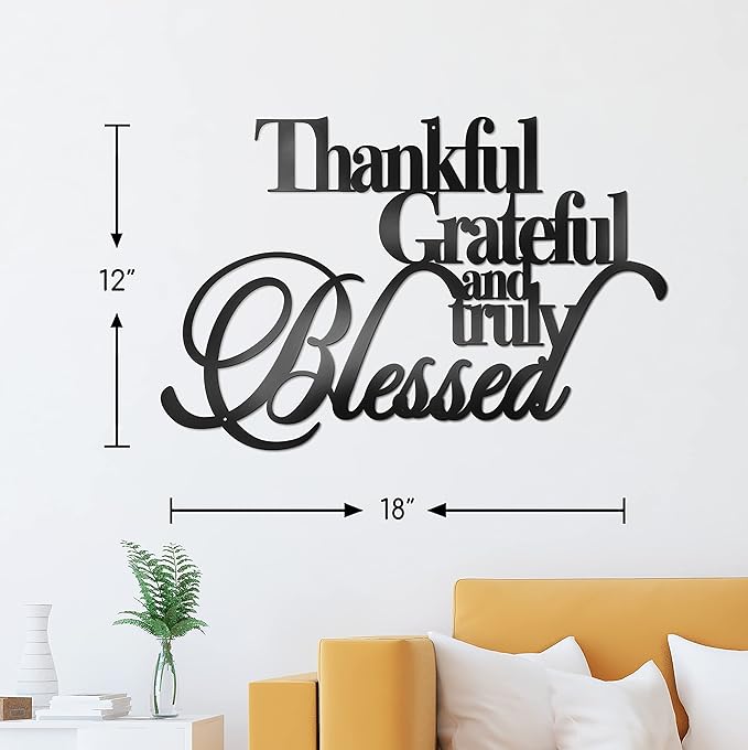 Vivegate Thankful Grateful Blessed Wall Decor – Home Thankful Iron Wall Decor Blessed Wall Signs for Home Decor Entry Way (Large - 18"X12")