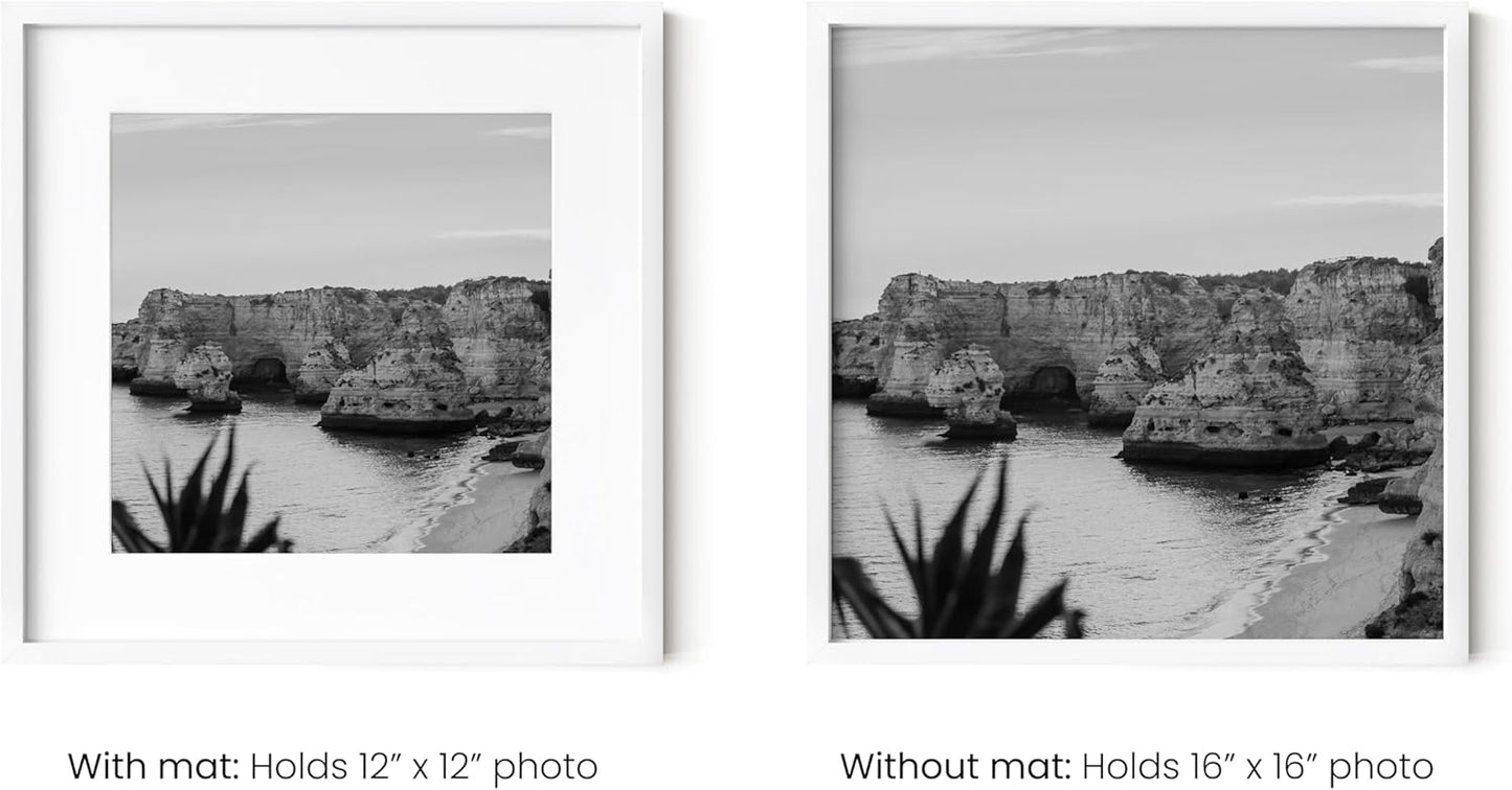 HAUS AND HUES 16x16 White Metal Picture Frames Matted to 12x12 - Features Premium Aluminum & Hanging Hardware, Shatterproof Plexiglass - Ideal for Home, Room, Office (16x16 in, White, Set of 25)