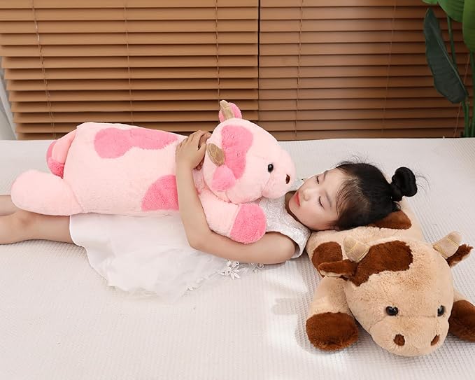 YESGIRL 25.6 inch 5 lbs Cow Weighted Stuffed Animals, Large Weighted Plush Animal, Cute Plush Toy Pillow, Soft Kawaii Plushie Gifts for Adults, Kids, Boys and Girls(Pink)