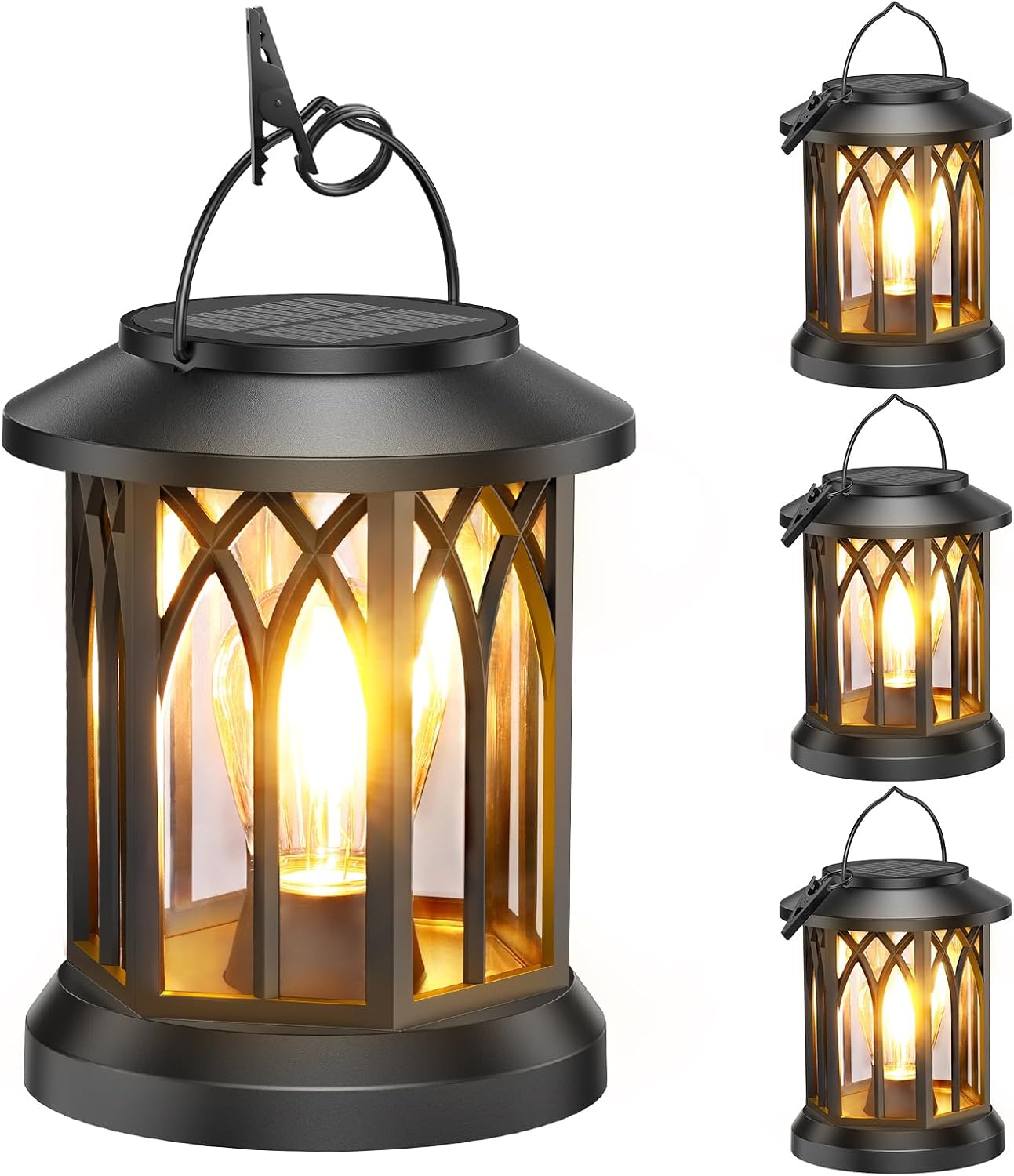 WdtPro Solar Lanterns Outdoor Hanging 4 Pack, Upgraded Bright Waterproof Lantern for Outside, Over 12Hrs Powered Lights for Garden, Yard, Patio Decor (Warm Light)