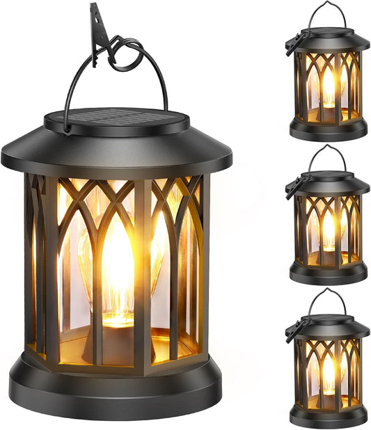 WdtPro Solar Lanterns Outdoor Hanging 4 Pack, Upgraded Bright Waterproof Lantern for Outside, Over 12Hrs Powered Lights for Garden, Yard, Patio Decor (Warm Light)