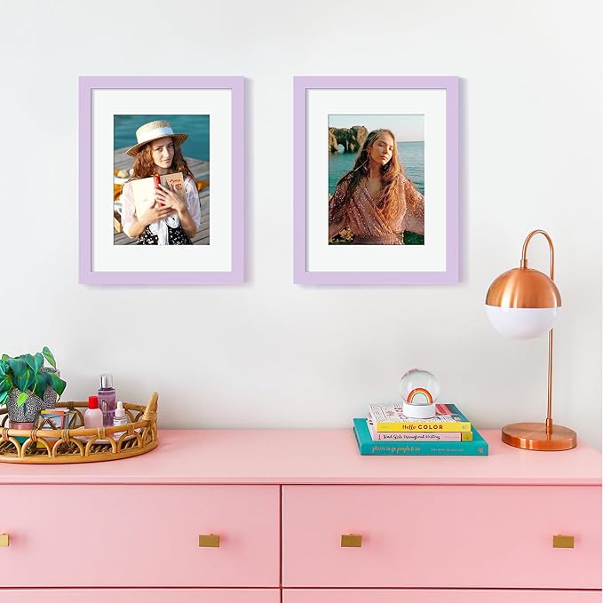 upsimples 8.5 By 11 Picture Frame, Display Pictures 6x8 with Mat or 8.5 x 11 Without, Wall Hanging Photo Frames, Purple, 1 Pack