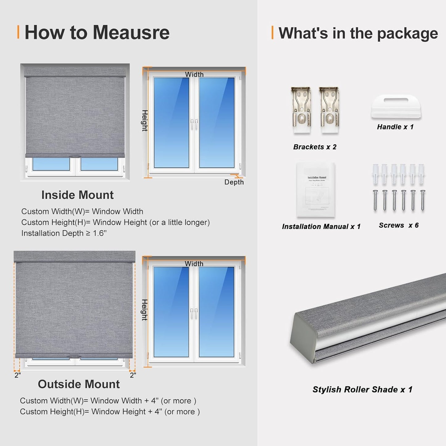 Persilux Blackout Roller Shades for Indoor Windows with Upgraded Cassette, Cordless Shades Window Blinds Pull Down for Doors, Easy to Install for Office/Living Room/Bedroom, Grey(91" W x 96" H)