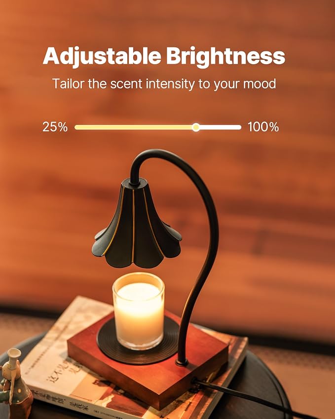 Candle Warmer Lamp with Timer & Stepless Dimmable, Electric Warmer Lamp for Jar Candles, Mid Century Modern Black Wax Melt with 2 Bulbs, Retro Decor House Warming Birthday Gifts