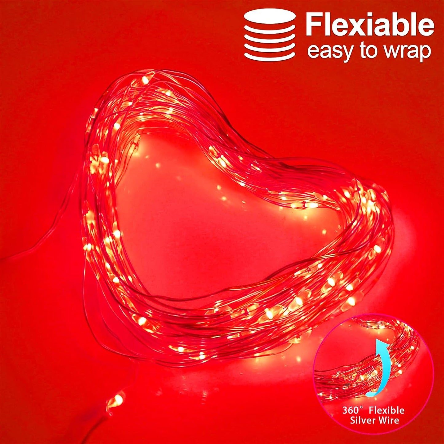 Christmas Decorations Red Fairy String Lights, Battery Operated with Timer, 2 Pack Total 33FT 100 Led Mini Battery Powered Twinkle Mason Jar Waterproof Firefly Lights DIY Party