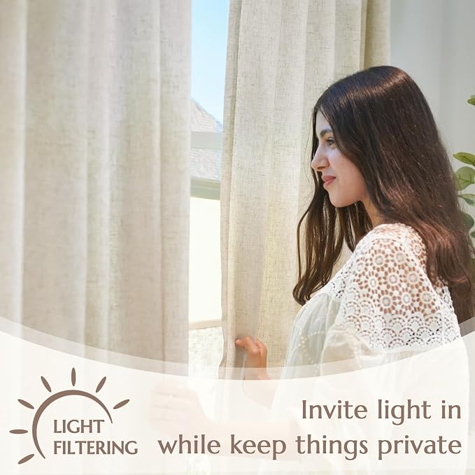 jinchan Linen Lined Curtains for Bedroom 84 Inch Length 2 Panels Set Beige Room Darkening Curtains for Living Room Bathroom Privacy Partition Drapes Farmhouse Grommet Thermal Insulated Drapes 50 Wide