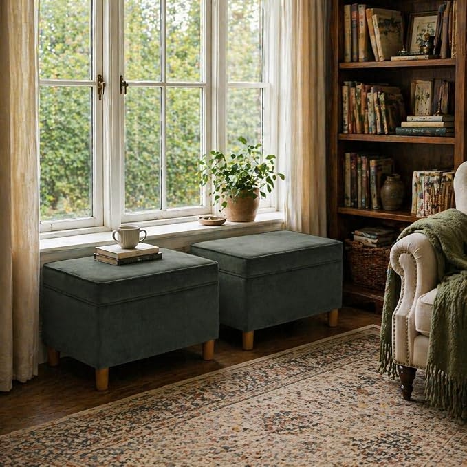 HomePop 24" Dinah Collection Storage Ottoman - Loden Green Velvet