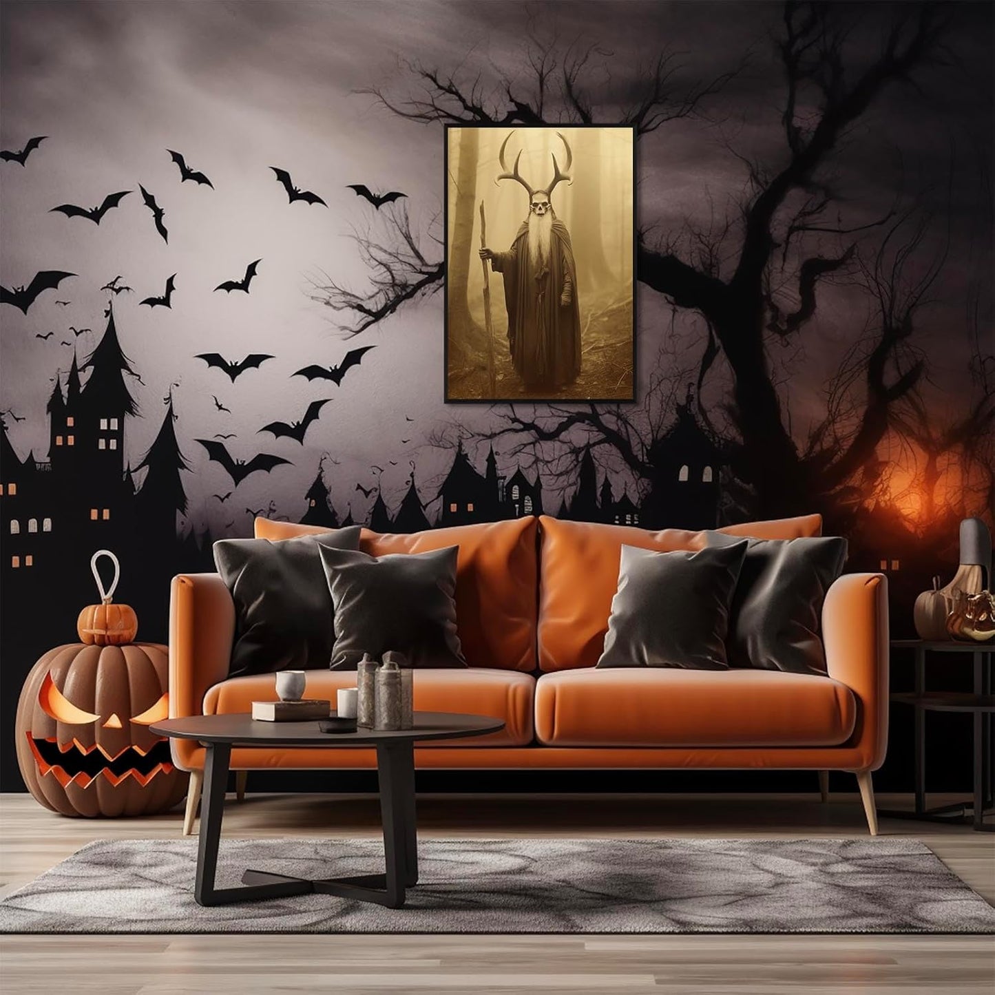 Skeleton Halloween Decor Occult Druid of the Forest Poster Canvas Wall Art Vintage Spooky Print Gothic Room Decor Dark Academia Decorations Bedroom Creepy Skull Picture 16X24inch Aluminum Framed