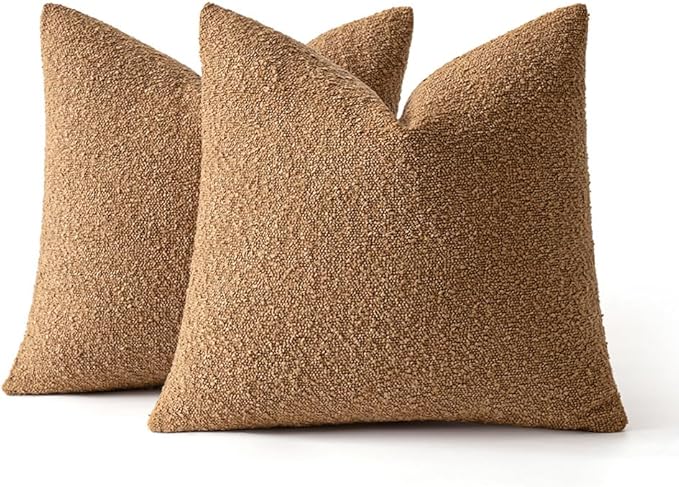 MIULEE 20x20 Inch Decorative Pillow Covers for Couch Bed Set of 2 Textured Boucle Neutral Throw Pillow Covers Brown Tobacco Accent Solid Vintage Pillowcases Sofa Living Room Home Decor
