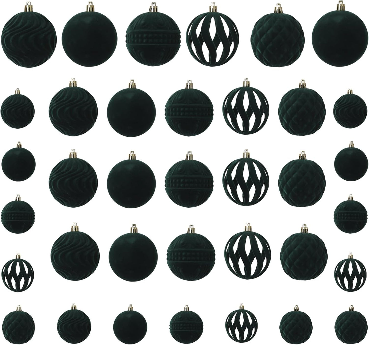 Senjie 2025 Velvet Christmas Ball Ornaments Sets 36pcs Flocked Christmas Ornaments Assortment Decor for Xmas Deep Green