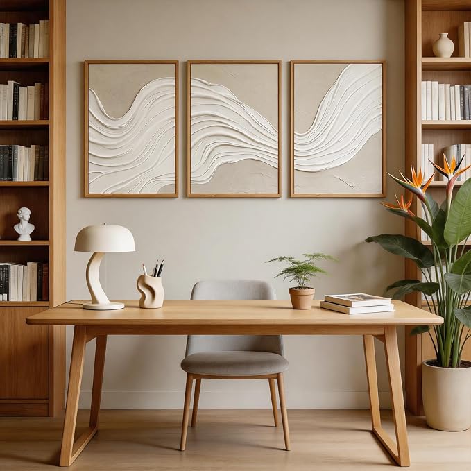CHDITB 3D Textured Relief Sculpture Framed Canvas Wall Art Set, Neutral Earth Tone Abstract Wave Minimalist Texture Art Prints, Modern Wall Decor for Living Room Hallway Bedroom Home Decor 24"x36"x3