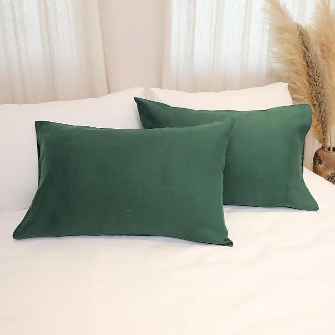 Linen Pillow Cases Standard Size Set of 2,100% French Linen Pillowcase Soft Breathable Envelope Pillow Cover Home Decor Gift for Women(Ink Green,20x26)