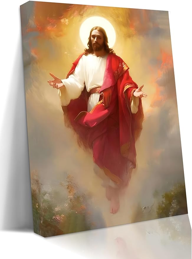 Eysintum Framed Jesus Christ Ascension Wall Art Christian Religious Canvas Print Faith Home Decor Spiritual Poster for Living Room Church Prayer Room Ready to Hang 24x36in