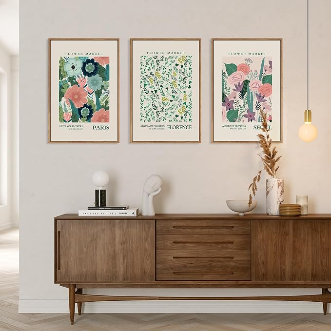 HPINUB Flower Market Framed Canvas Wall Art Set, Colorful Botanical Flowers Wall Decor,Modern Floral Boho Art Print for Living Room, Bedroom Office Decor-16 x24 x3