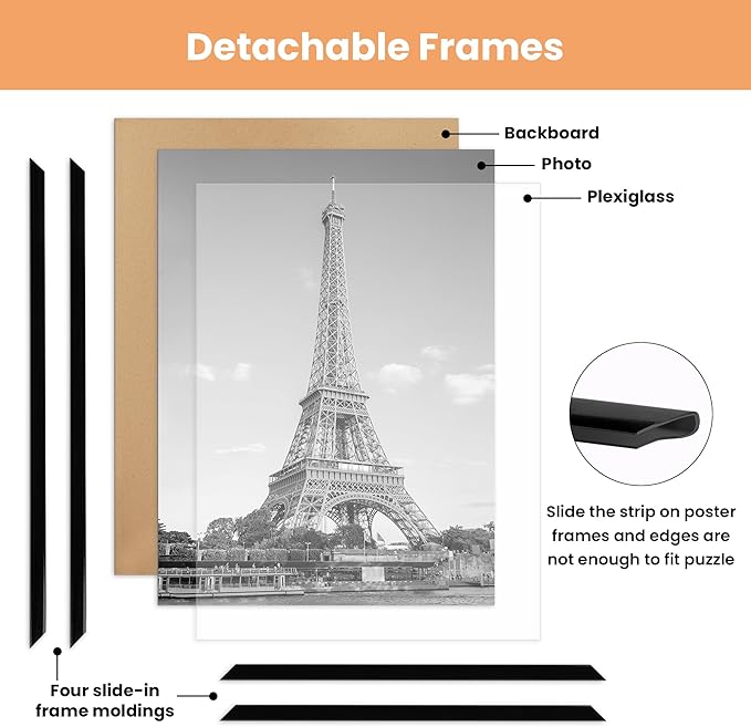 upsimples 24x32 Poster Frame Black 3 Pack, Scratch-Proof Picture Frames 24 x 32 for Photo Gallery - Slide-In Strips, Horizontal or Vertical Wall Mounting