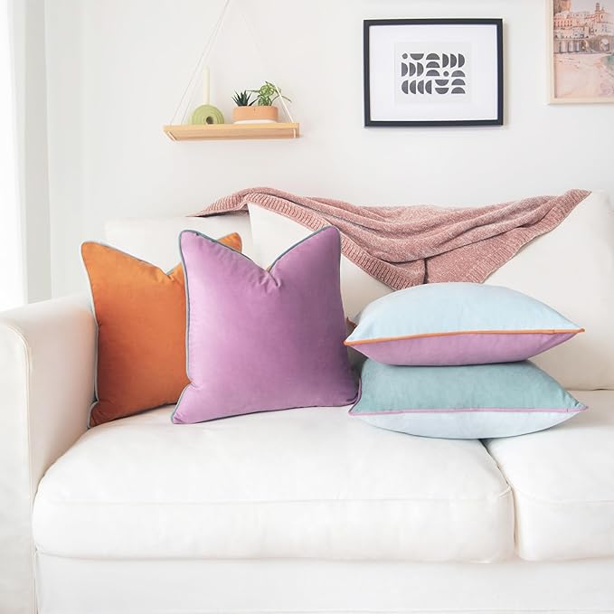 MONDAY MOOSE Decorative Throw Pillow Covers Cushion Cases, Set of 4 Soft Velvet Modern Double-Sided Designs, Mix and Match for Home Decor, Pillow Inserts Not Included (16x16 inch, Purple/Teal)