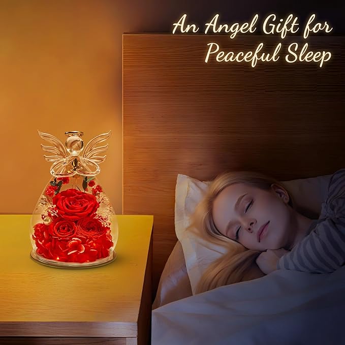 Bessol Gifts for Mom Birthday Flowers for Women Mothers Day Flowers for Delivery Preserved Roses Forever Flower in Glass Angel Figurines Fresh Eternal Rose for Grandma Wife Sister Daughter Friends
