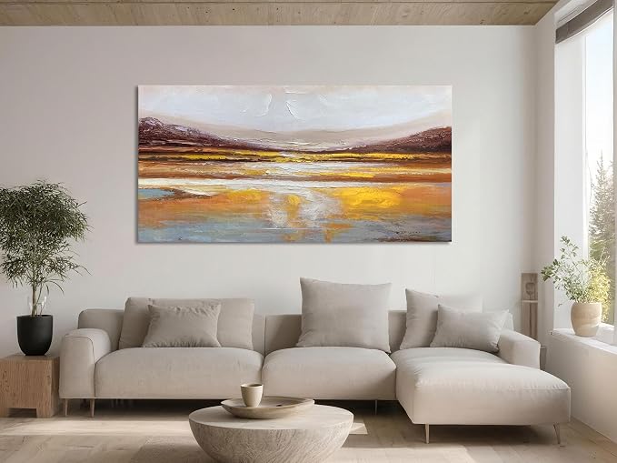 Ardemy Abstract Wall Art Canvas Texture Strokes Extra Large 58"x29"- Aesthetics Painting for Home Office Warm Earth Tone Soft Artwork Framed Picture Bedroom Living Room Kitchen Dining Room Wall Decor