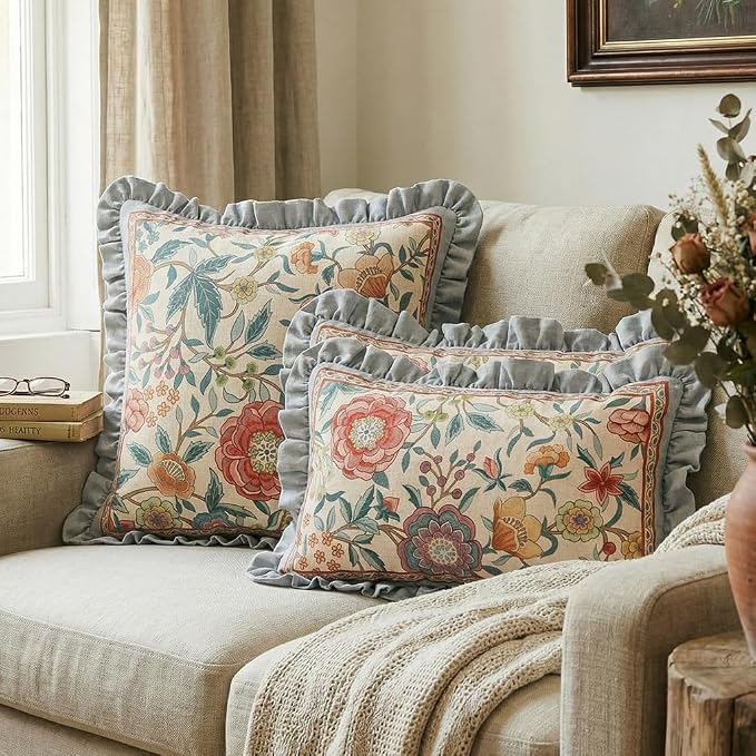 bilin gaier Linen Throw Pillow Covers,20"x12" Set of 2-Flowershadow A | Designer Vintage Elegant Rectangle Pillow Cover,Concealed Zipper,Floral Pattern,Sofas,Bedroom,Living Room,Lounge Chairs