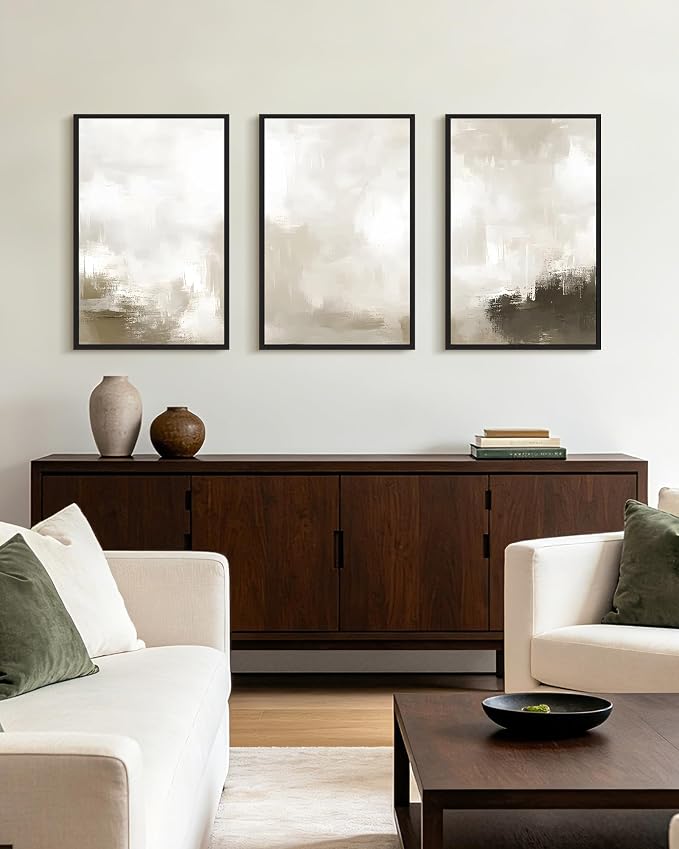 PHOPAGO Abstract Framed Wall Art Large 16x24in Minimalist Pastel Neutral Wall Decor Modern Art Paints Living Laundry Room Home Decor - Black Framed