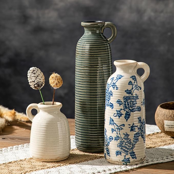 Ceramic Vase Sets, Flower Vases for Farmhouse Decoration, Modern Home Decor, Living Room Kitchen Table Centerpieces, Shelf, Mantel, Fireplace and Entrance Decorations.