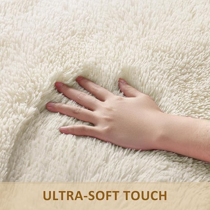 Ophanie Small Rug Washable Non Slip Throw Bedside Area Rugs, Fluffy Soft Mini Bedroom Carpet, 1.5x2.5 and 1.5x4 Rug Set, 2 Piece Ivory