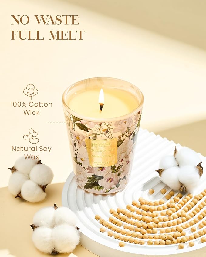 M&SENSE Amber Jasmine Soy Candle, 14.1oz, Warm Floral Stress Relief Scent | 60H Long Burn, Non-Toxic, Bedroom Calming, Relaxation Home Fragrance, Romantic Gifts for Women