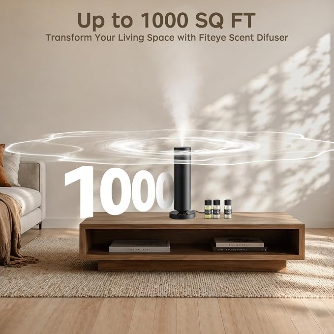 Waterless Scent Diffuser Kit with Lights -Max 1000 Sq Ft Coverage, Essential Oil Diffuser for Home,Hotels,Offices,Spas,Aromatherapy Diffuser Large Room, Included 108ml Scent Oils, Black, 10.6In