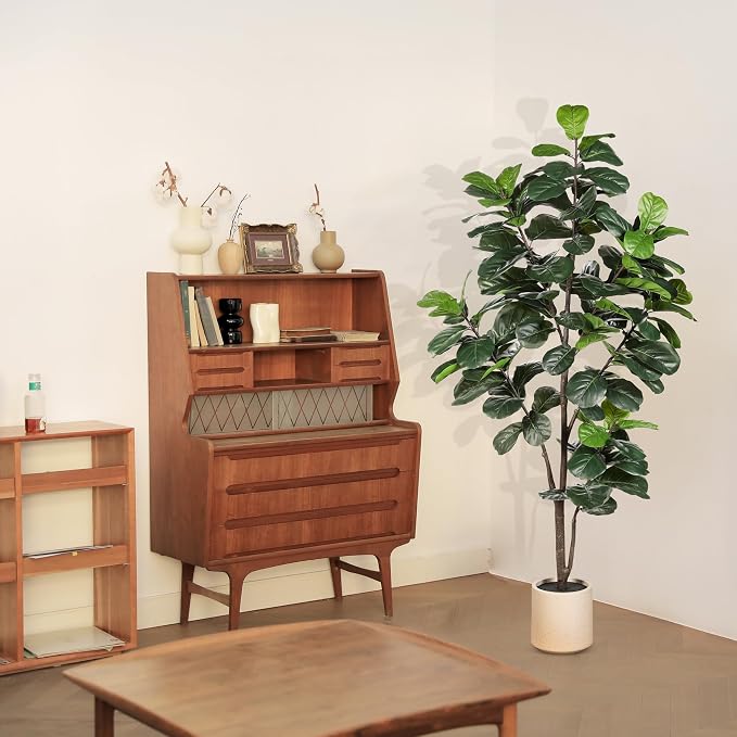 LYERSE Fiddle Leaf Fig Tree Artificial - 6ft Faux Fiddle Leaf Fig Tree with White Planter - Fig Tree Artificial with Lifelike Leaves for House Office Living Room Indoor Home Decor