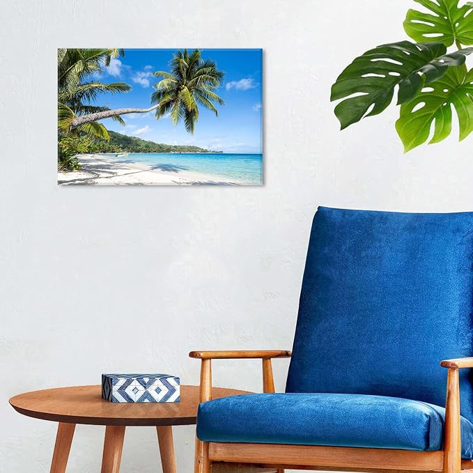 Tropical Palm Trees Wall Art Living Room Coastal Beach Nature Poster Canvas Prints Coconut Trees Seascape Painting Pictures Ocean Scenery Photography for Bedroom Office Modern Home Decorations 16x24"