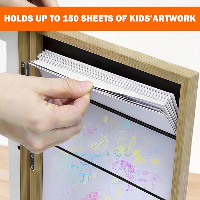 Kids Art Frames 8.5x11, 4-Pack Front Opening Changeable Picture Frames for Kids Artwork, Holds 150 Pieces Each, Artwork Storage and Wall Display Frame for Drawings, Portfolio, Wood